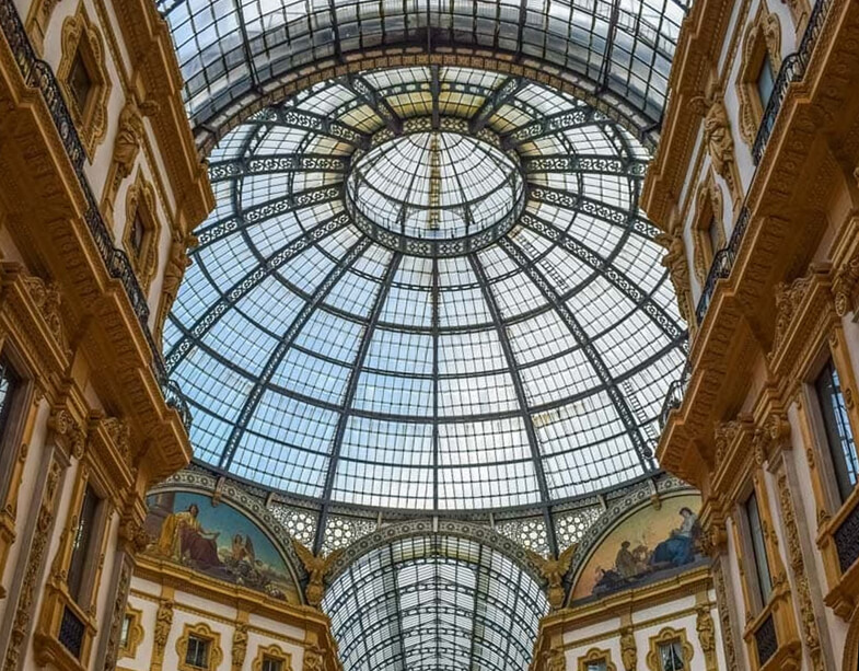 View of the dome at Milan's famous shopping destination, The Galleria. 