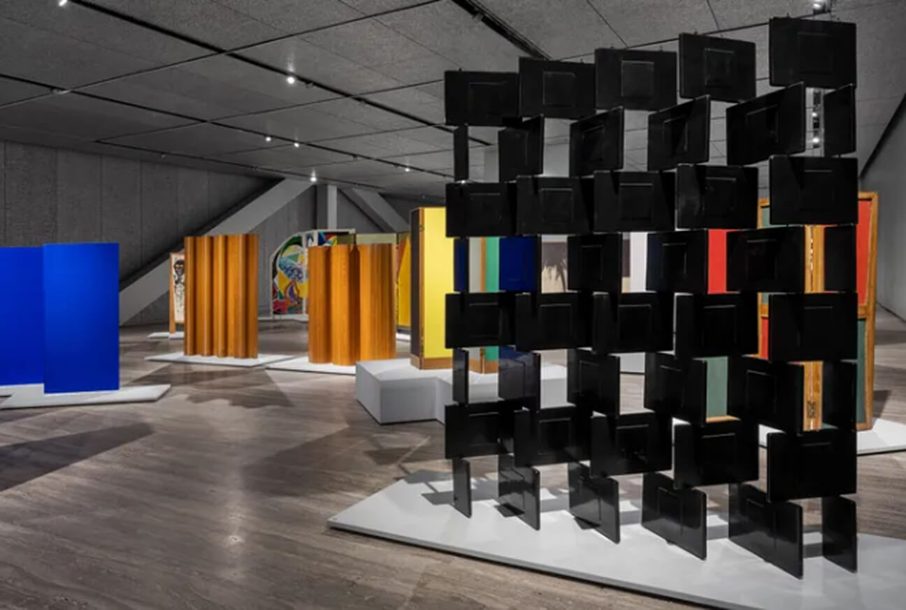 Various screens in the Fondazione Prada's exhibition Paraventi: Folding Screens from the 17th to 21st centuries.